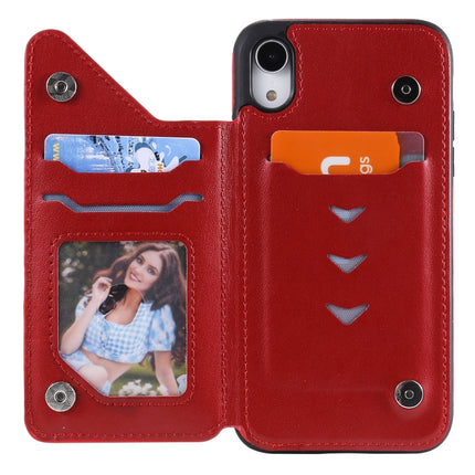 Flower Embossing Pattern Shockproof Protective Case with Holder & Card Slots & Photo Frame For iPhone XR(Red)-garmade.com