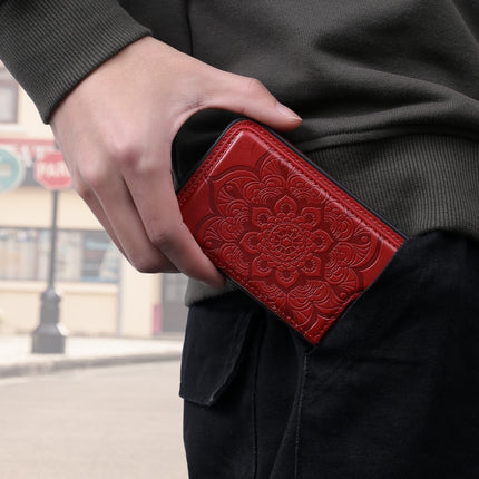 Flower Embossing Pattern Shockproof Protective Case with Holder & Card Slots & Photo Frame For iPhone XR(Red)-garmade.com