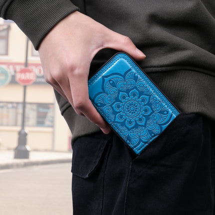Flower Embossing Pattern Shockproof Protective Case with Holder & Card Slots & Photo Frame For iPhone XR(Blue)-garmade.com