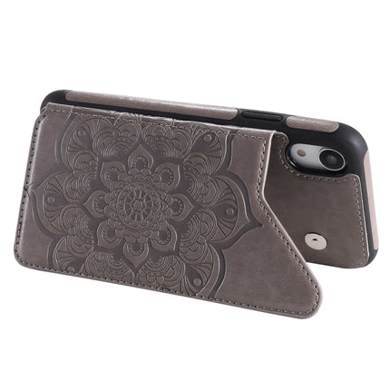 Flower Embossing Pattern Shockproof Protective Case with Holder & Card Slots & Photo Frame For iPhone XR(Grey)-garmade.com
