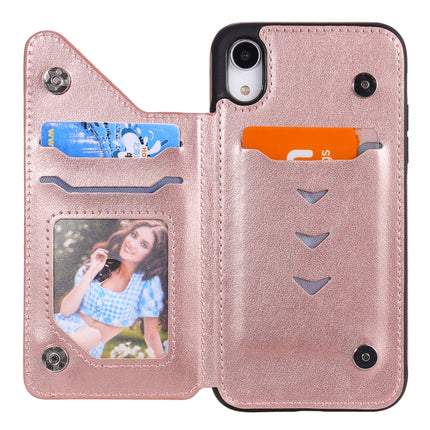 Flower Embossing Pattern Shockproof Protective Case with Holder & Card Slots & Photo Frame For iPhone XR(Rose Gold)-garmade.com