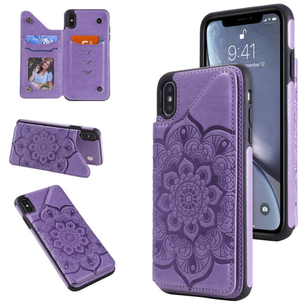 Flower Embossing Pattern Shockproof Protective Case with Holder & Card Slots & Photo Frame For iPhone XS Max(Purple)-garmade.com