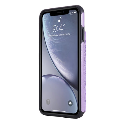 Flower Embossing Pattern Shockproof Protective Case with Holder & Card Slots & Photo Frame For iPhone XS Max(Purple)-garmade.com