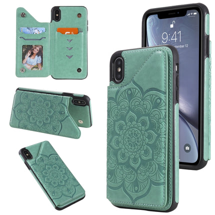 Flower Embossing Pattern Shockproof Protective Case with Holder & Card Slots & Photo Frame For iPhone XS Max(Green)-garmade.com