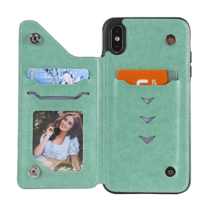 Flower Embossing Pattern Shockproof Protective Case with Holder & Card Slots & Photo Frame For iPhone XS Max(Green)-garmade.com