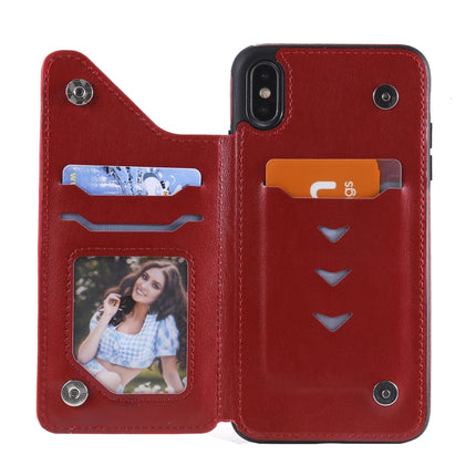 Flower Embossing Pattern Shockproof Protective Case with Holder & Card Slots & Photo Frame For iPhone XS Max(Red)-garmade.com