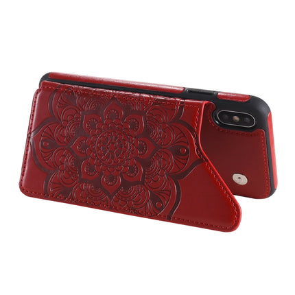 Flower Embossing Pattern Shockproof Protective Case with Holder & Card Slots & Photo Frame For iPhone XS Max(Red)-garmade.com