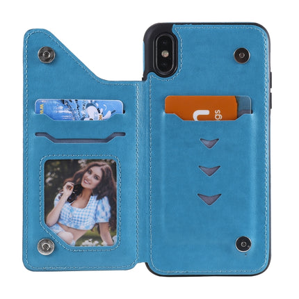 Flower Embossing Pattern Shockproof Protective Case with Holder & Card Slots & Photo Frame For iPhone XS Max(Blue)-garmade.com