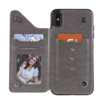 Flower Embossing Pattern Shockproof Protective Case with Holder & Card Slots & Photo Frame For iPhone XS Max(Grey)-garmade.com