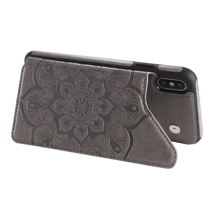 Flower Embossing Pattern Shockproof Protective Case with Holder & Card Slots & Photo Frame For iPhone XS Max(Grey)-garmade.com