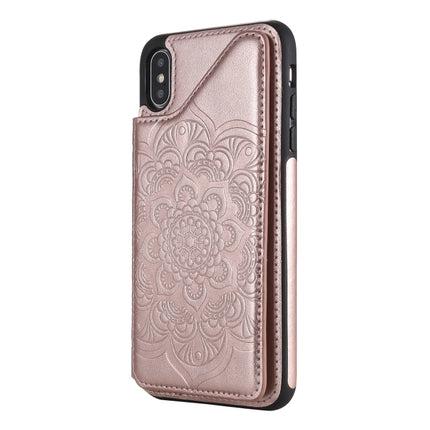 Flower Embossing Pattern Shockproof Protective Case with Holder & Card Slots & Photo Frame For iPhone XS Max(Rose Gold)-garmade.com