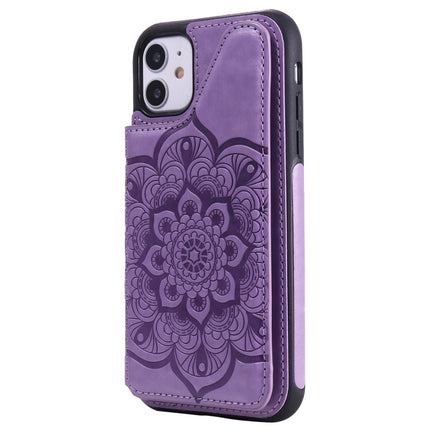 Flower Embossing Pattern Shockproof Protective Case with Holder & Card Slots & Photo Frame For iPhone 11(Purple)-garmade.com