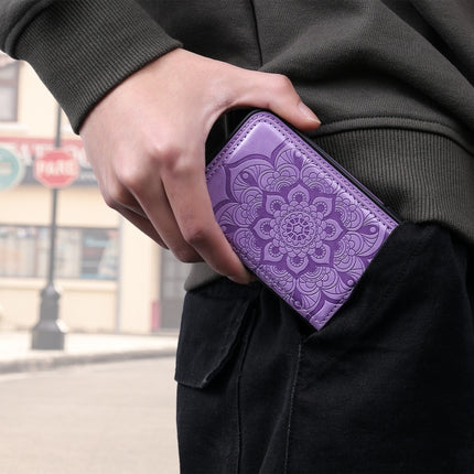 Flower Embossing Pattern Shockproof Protective Case with Holder & Card Slots & Photo Frame For iPhone 11(Purple)-garmade.com