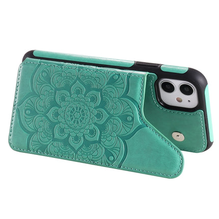 Flower Embossing Pattern Shockproof Protective Case with Holder & Card Slots & Photo Frame For iPhone 11(Green)-garmade.com