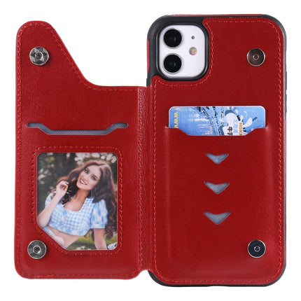 Flower Embossing Pattern Shockproof Protective Case with Holder & Card Slots & Photo Frame For iPhone 11(Red)-garmade.com