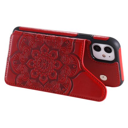 Flower Embossing Pattern Shockproof Protective Case with Holder & Card Slots & Photo Frame For iPhone 11(Red)-garmade.com