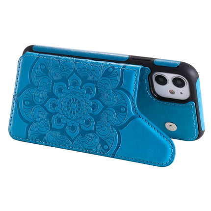 Flower Embossing Pattern Shockproof Protective Case with Holder & Card Slots & Photo Frame For iPhone 11(Blue)-garmade.com