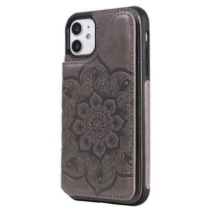 Flower Embossing Pattern Shockproof Protective Case with Holder & Card Slots & Photo Frame For iPhone 11(Grey)-garmade.com
