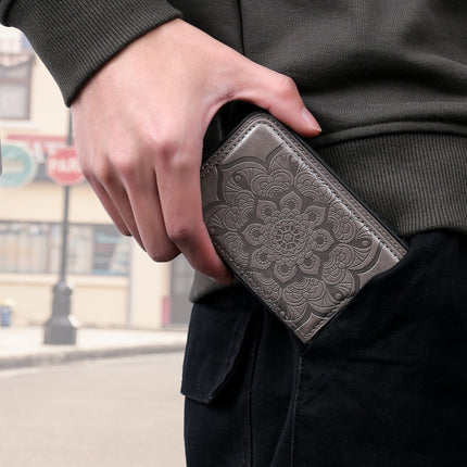 Flower Embossing Pattern Shockproof Protective Case with Holder & Card Slots & Photo Frame For iPhone 11(Grey)-garmade.com