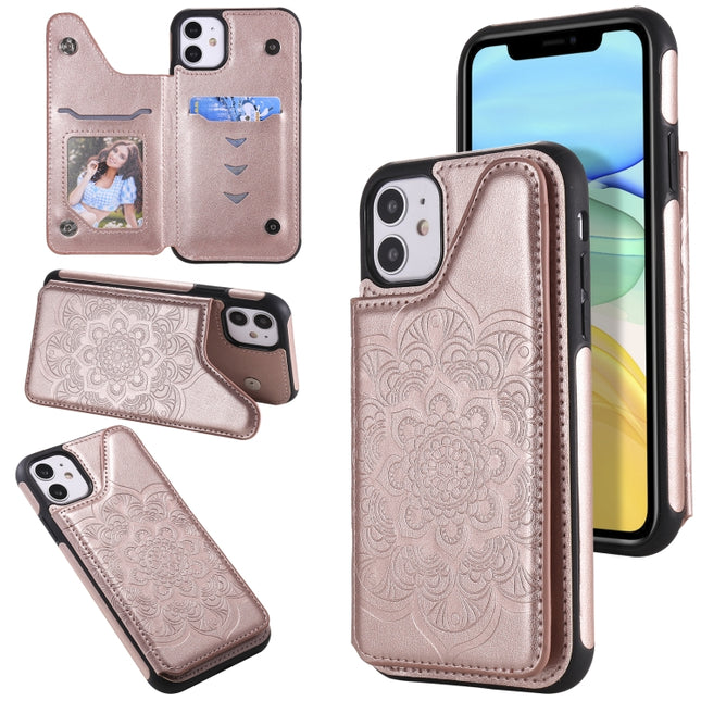 Flower Embossing Pattern Shockproof Protective Case with Holder & Card Slots & Photo Frame For iPhone 11(Rose Gold)-garmade.com