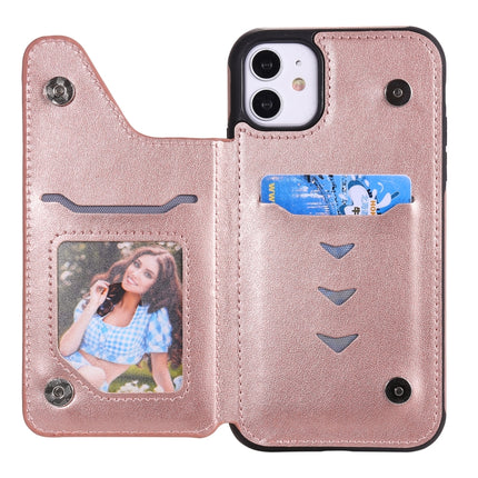 Flower Embossing Pattern Shockproof Protective Case with Holder & Card Slots & Photo Frame For iPhone 11(Rose Gold)-garmade.com
