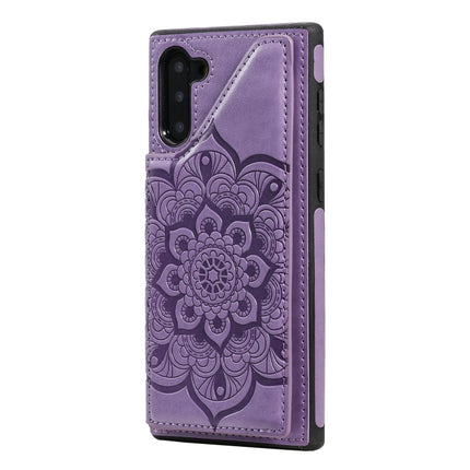 For Samsung Galaxy Note10 Flower Embossing Pattern Shockproof Protective Case with Holder & Card Slots & Photo Frame(Purple)-garmade.com