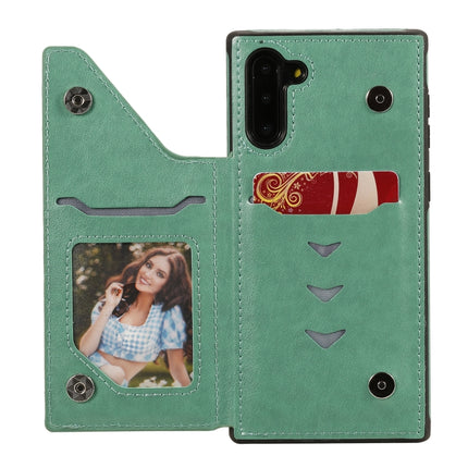 For Samsung Galaxy Note10 Flower Embossing Pattern Shockproof Protective Case with Holder & Card Slots & Photo Frame(Green)-garmade.com