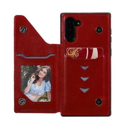 For Samsung Galaxy Note10 Flower Embossing Pattern Shockproof Protective Case with Holder & Card Slots & Photo Frame(Red)-garmade.com