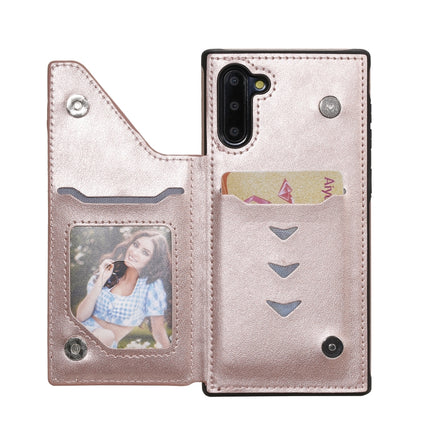 For Samsung Galaxy Note10 Flower Embossing Pattern Shockproof Protective Case with Holder & Card Slots & Photo Frame(Rose Gold)-garmade.com