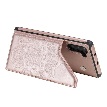For Samsung Galaxy Note10 Flower Embossing Pattern Shockproof Protective Case with Holder & Card Slots & Photo Frame(Rose Gold)-garmade.com