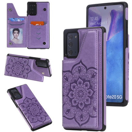 For Samsung Galaxy Note20 Flower Embossing Pattern Shockproof Protective Case with Holder & Card Slots & Photo Frame(Purple)-garmade.com