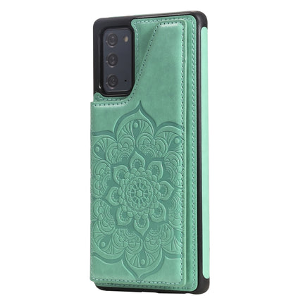 For Samsung Galaxy Note20 Flower Embossing Pattern Shockproof Protective Case with Holder & Card Slots & Photo Frame(Green)-garmade.com