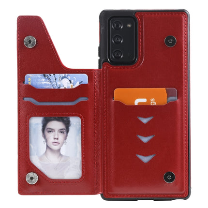For Samsung Galaxy Note20 Flower Embossing Pattern Shockproof Protective Case with Holder & Card Slots & Photo Frame(Red)-garmade.com