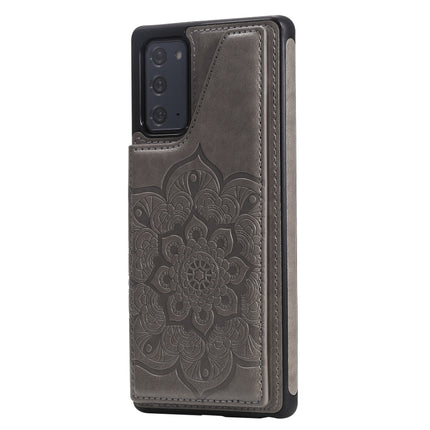 For Samsung Galaxy Note20 Flower Embossing Pattern Shockproof Protective Case with Holder & Card Slots & Photo Frame(Grey)-garmade.com