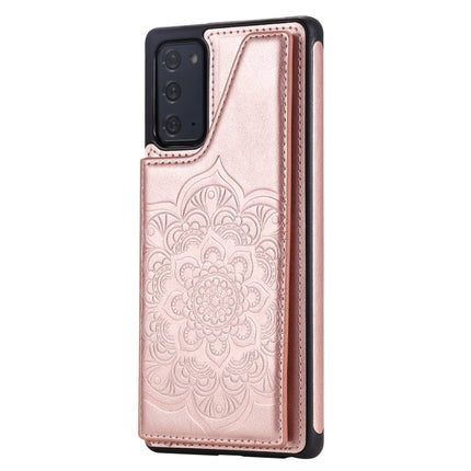 For Samsung Galaxy Note20 Flower Embossing Pattern Shockproof Protective Case with Holder & Card Slots & Photo Frame(Rose Gold)-garmade.com