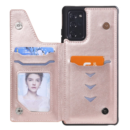 For Samsung Galaxy Note20 Flower Embossing Pattern Shockproof Protective Case with Holder & Card Slots & Photo Frame(Rose Gold)-garmade.com
