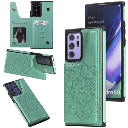 For Samsung Galaxy Note 20 Ultra Flower Embossing Pattern Shockproof Protective Case with Holder & Card Slots & Photo Frame(Green)-garmade.com