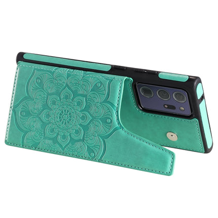 For Samsung Galaxy Note 20 Ultra Flower Embossing Pattern Shockproof Protective Case with Holder & Card Slots & Photo Frame(Green)-garmade.com