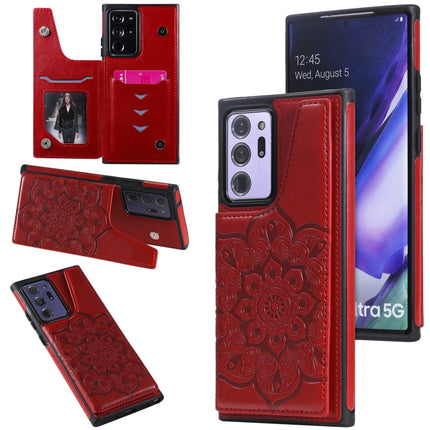 For Samsung Galaxy Note 20 Ultra Flower Embossing Pattern Shockproof Protective Case with Holder & Card Slots & Photo Frame(Red)-garmade.com