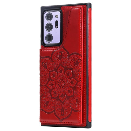 For Samsung Galaxy Note 20 Ultra Flower Embossing Pattern Shockproof Protective Case with Holder & Card Slots & Photo Frame(Red)-garmade.com