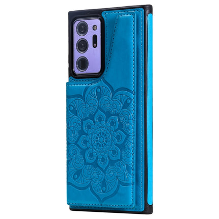 For Samsung Galaxy Note 20 Ultra Flower Embossing Pattern Shockproof Protective Case with Holder & Card Slots & Photo Frame(Blue)-garmade.com