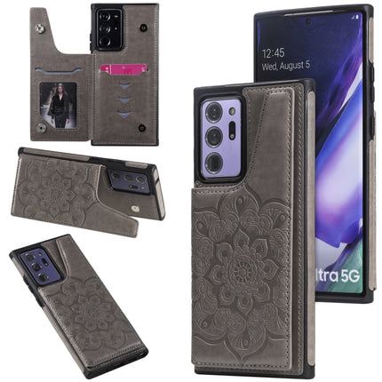For Samsung Galaxy Note 20 Ultra Flower Embossing Pattern Shockproof Protective Case with Holder & Card Slots & Photo Frame(Grey)-garmade.com
