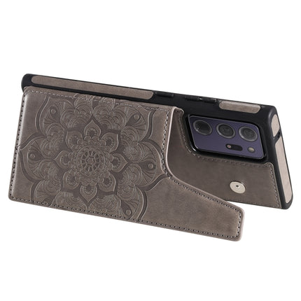 For Samsung Galaxy Note 20 Ultra Flower Embossing Pattern Shockproof Protective Case with Holder & Card Slots & Photo Frame(Grey)-garmade.com