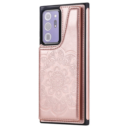 For Samsung Galaxy Note 20 Ultra Flower Embossing Pattern Shockproof Protective Case with Holder & Card Slots & Photo Frame(Rose Gold)-garmade.com