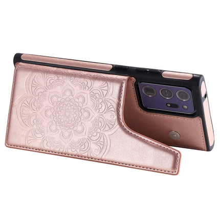 For Samsung Galaxy Note 20 Ultra Flower Embossing Pattern Shockproof Protective Case with Holder & Card Slots & Photo Frame(Rose Gold)-garmade.com