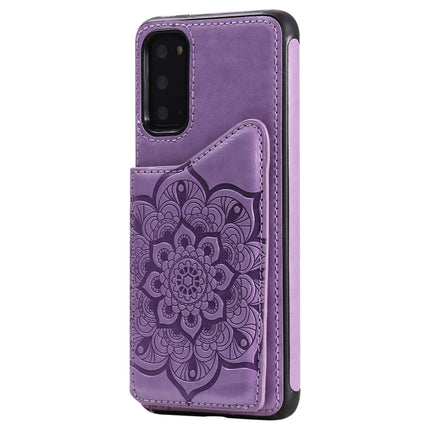 For Samsung Galaxy S20 Flower Embossing Pattern Shockproof Protective Case with Holder & Card Slots & Photo Frame(Purple)-garmade.com