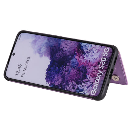 For Samsung Galaxy S20 Flower Embossing Pattern Shockproof Protective Case with Holder & Card Slots & Photo Frame(Purple)-garmade.com