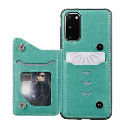 For Samsung Galaxy S20 Flower Embossing Pattern Shockproof Protective Case with Holder & Card Slots & Photo Frame(Green)-garmade.com