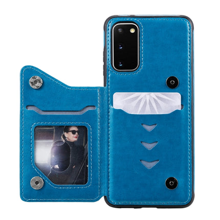 For Samsung Galaxy S20 Flower Embossing Pattern Shockproof Protective Case with Holder & Card Slots & Photo Frame(Blue)-garmade.com