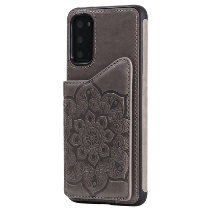 For Samsung Galaxy S20 Flower Embossing Pattern Shockproof Protective Case with Holder & Card Slots & Photo Frame(Grey)-garmade.com